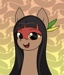 Size: 928x1086 | Tagged: safe, artist:eqamrd, oc, oc only, oc:kuruminha, species:earth pony, species:pony, banana, brazil, brchan, face paint, feather, female, food, indigenous brazilian, mare, mascot, ponified, solo