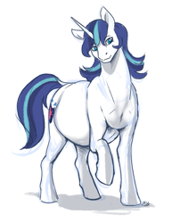 Size: 911x1129 | Tagged: safe, artist:nsfwbonbon, character:shining armor, species:pony, species:unicorn, female, gleaming shield, mare, pregnant, raised hoof, rule 63, simple background, solo, white background