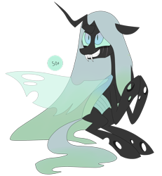 Size: 1024x1106 | Tagged: safe, artist:xxmissteaxx, oc, oc only, oc:queen imago, species:changeling, blue changeling, changeling queen, changeling queen oc, evil grin, female, grin, simple background, smiling, solo, transparent background