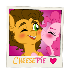 Size: 6913x7250 | Tagged: safe, artist:ameliacostanza, artist:edcom02, character:cheese sandwich, character:pinkie pie, species:pony, ship:cheesepie, absurd resolution, blushing, female, kissing, male, mare, photo, shipping, stallion, straight