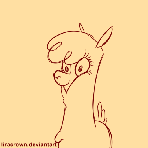 Size: 512x512 | Tagged: safe, artist:liracrown, community related, character:paprika paca, species:alpaca, them's fightin' herds, animated, female, fluffy, frame by frame, gasp, gif, monochrome, rough sketch, sketch, sneezing, sniffing, solo, tail wag, wince