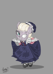 Size: 1948x2726 | Tagged: safe, artist:helloiamyourfriend, oc, oc only, oc:edgy cut, species:pony, bowing, clothing, long dress, maid, scar, scarred, sketch