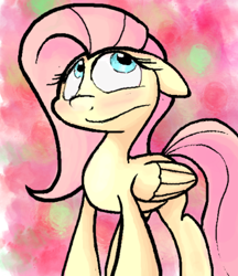 Size: 528x611 | Tagged: safe, artist:hoodie, character:fluttershy, species:pegasus, species:pony, blushing, female, looking up, mare, solo