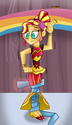 Size: 750x1300 | Tagged: safe, artist:snakeythingy, character:sunset shimmer, equestria girls:dance magic, g4, my little pony: equestria girls, my little pony:equestria girls, spoiler:eqg specials, blushing, clothing, dancing, dress, female, magic, mummification, solo, story included, wrapping