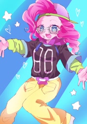 Size: 595x842 | Tagged: safe, artist:weiliy, character:pinkie pie, equestria girls:dance magic, g4, my little pony: equestria girls, my little pony:equestria girls, spoiler:eqg specials, abstract background, clothing, cute, diapinkes, female, mc pinkie, rapper pie, shutter shades, solo, sunglasses