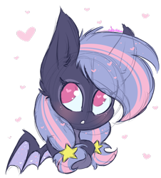 Size: 1280x1415 | Tagged: safe, artist:ashee, oc, oc only, oc:starway, species:bat pony, species:pony, blushing, cute, flat colors, heart, heart eyes, pigtails, simple background, solo, stars, transparent background, wingding eyes