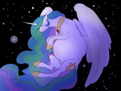 Size: 1280x960 | Tagged: safe, artist:nsfwbonbon, character:princess celestia, species:alicorn, species:pony, belly, belly button, earth, explicit source, female, giant pony, giantess, giantlestia, macro, mare, outie belly button, pony bigger than a planet, preglestia, pregnant, solo, space, stars