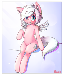 Size: 850x1000 | Tagged: safe, artist:hoodie, oc, oc only, species:pegasus, species:pony, commission, female, mare, semi-anthro, sitting, solo