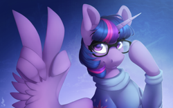 Size: 1444x900 | Tagged: safe, artist:silentwulv, character:twilight sparkle, character:twilight sparkle (alicorn), species:alicorn, species:pony, adorkable, cute, dork, female, glasses, looking at you, mare, peace sign, smiling, solo, twiabetes, wing hands