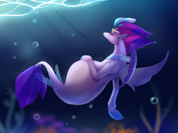 Size: 1600x1200 | Tagged: safe, artist:nsfwbonbon, character:queen novo, species:seapony (g4), my little pony: the movie (2017), belly, blushing, explicit source, female, hoof on belly, mama novo, mother, pregnant, solo, underwater