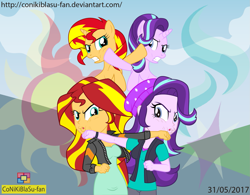 Size: 1477x1151 | Tagged: safe, artist:conikiblasu-fan, character:starlight glimmer, character:sunset shimmer, species:pony, equestria girls:mirror magic, g4, my little pony: equestria girls, my little pony:equestria girls, spoiler:eqg specials, beanie, clothing, cross counter, fight, hat, hilarious in hindsight, human ponidox, out of character, ponidox, punch, self ponidox, sunset vs starlight, sunset vs starlight debate