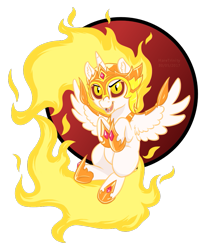 Size: 809x984 | Tagged: safe, artist:haretrinity, character:daybreaker, character:princess celestia, species:alicorn, species:pony, episode:a royal problem, g4, my little pony: friendship is magic, cute, diabreaker, ear fluff, female, filly, flying, mane of fire, simple background, solo, transparent background