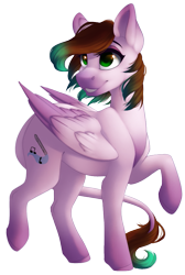 Size: 617x916 | Tagged: safe, artist:silentwulv, oc, oc only, species:pegasus, species:pony, female, gradient hair, green eyes, long tail, mare, raised hoof, simple background, smiling, solo, transparent background