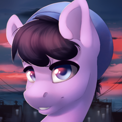 Size: 500x500 | Tagged: safe, artist:silentwulv, oc, oc only, species:pony, building, bust, male, portrait, solo, stallion, sunset