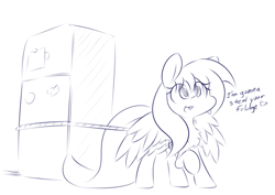 Size: 3508x2480 | Tagged: safe, artist:dshou, oc, oc only, oc:shooting star, species:pegasus, species:pony, female, i emptied your fridge, refrigerator, rope, silly, silly pony, solo, stealing, text, thief
