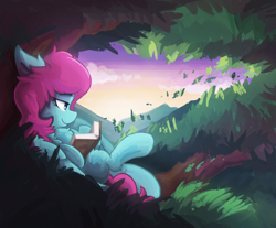 Size: 1600x1327 | Tagged: safe, artist:saxopi, oc, oc only, species:pegasus, species:pony, book, on back, solo, tree