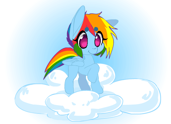 Size: 550x400 | Tagged: safe, artist:tolsticot, character:rainbow dash, species:pegasus, species:pony, :t, animated, beanbrows, bouncing, chibi, cloud, cute, dashabetes, dawwww, eyebrows, female, gif, headbob, hnnng, looking down, mare, prancing, raised hoof, smiling, solo