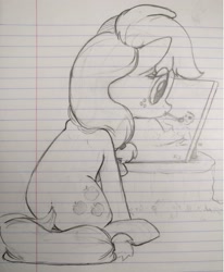 Size: 2500x3028 | Tagged: safe, artist:tex, character:applejack, oc, oc:tex, species:pony, draw me like one of your french girls, lined paper, pencil drawing, sketch, traditional art