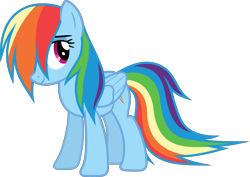 Size: 6000x4247 | Tagged: safe, artist:magister39, character:rainbow dash, species:pegasus, species:pony, g4, absurd resolution, female, hair over one eye, mare, multicolored hair, shy, simple background, smiling, solo, transparent background, vector