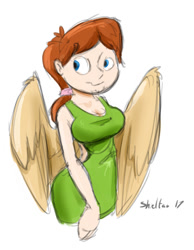 Size: 458x590 | Tagged: safe, artist:shieltar, oc, oc only, oc:grace harmony, species:human, clothing, colored sketch, dress, humanized, simple background, solo, white background, winged human