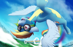 Size: 2550x1650 | Tagged: safe, artist:silentwulv, character:rainbow dash, species:pegasus, species:pony, clothing, female, flying, goggles, mare, open mouth, solo, uniform, wonderbolts uniform
