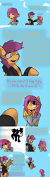 Size: 1500x5250 | Tagged: safe, artist:conmanwolf, character:scootaloo, species:pegasus, species:pony, comic:ask motherly scootaloo, motherly scootaloo, absurd resolution, comic, factory scootaloo, hairpin, scootaloo can fly, sweatshirt