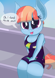 Size: 1700x2400 | Tagged: safe, artist:dragonpone, derpibooru original, character:windy whistles, species:anthro, clothing, cute, dialogue, ear fluff, female, freckles, open mouth, shirt, shoulder freckles, sitting, smiling, solo, windybetes