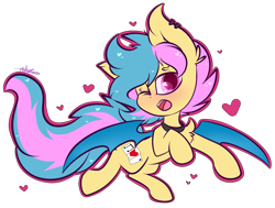 Size: 2485x1881 | Tagged: safe, artist:ashee, oc, oc only, oc:phyra, species:bat pony, species:pony, blushing, collar, ear piercing, fangs, piercing, solo