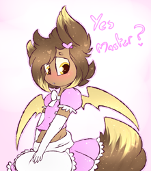 Size: 1885x2137 | Tagged: safe, artist:ashee, oc, oc only, oc:scotch, species:anthro, clothing, crossdressing, maid, male, master, solo, speech, trap