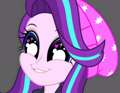 Size: 400x310 | Tagged: safe, artist:conikiblasu-fan, edit, character:starlight glimmer, equestria girls:mirror magic, g4, my little pony: equestria girls, my little pony:equestria girls, spoiler:eqg specials, animated, beanie, bust, clothing, cute, female, gif, glimmerbetes, glimmie, gray background, hat, image macro, irrational exuberance, meme, portrait, simple background, smiling, solo, vibrating, x intensifies