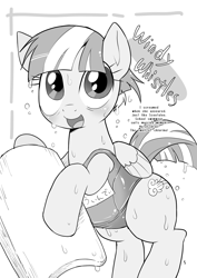 Size: 1700x2400 | Tagged: safe, artist:k-nattoh, character:windy whistles, species:pegasus, species:pony, comic:ponicosu, clothing, doujin, female, solo, swimsuit, wet