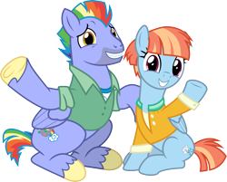 Size: 3059x2460 | Tagged: safe, artist:chainchomp2, character:bow hothoof, character:windy whistles, species:pegasus, species:pony, episode:parental glideance, g4, my little pony: friendship is magic, .svg available, clothing, female, high res, male, mare, parent, rainbow dash's parents, simple background, sitting, stallion, transparent background, vector, waving