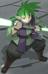 Size: 3360x5151 | Tagged: safe, artist:shonuff44, character:spike, species:human, absurd resolution, clothing, crossover, disney, double lightsaber, humanized, jedi, lightsaber, male, solo, star wars, weapon