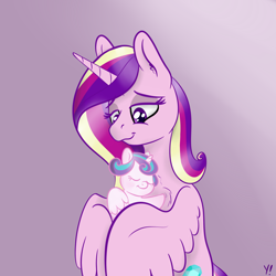 Size: 2000x2000 | Tagged: safe, artist:yakoshi, character:princess cadance, character:princess flurry heart, species:alicorn, species:pony, cute, cutedance, female, flurrybetes, hug, mama cadence, mother and daughter, winghug