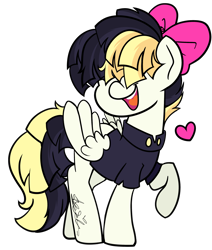 Size: 2539x3000 | Tagged: safe, artist:befishproductions, character:songbird serenade, species:pegasus, species:pony, my little pony: the movie (2017), bow, clothing, female, hair bow, hair over eyes, heart, high res, mare, open mouth, raised hoof, shirt, signature, simple background, solo, transparent background
