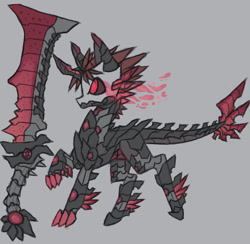 Size: 1200x1172 | Tagged: safe, artist:raptor007, species:dragon, armor, buster sword, claws, demon, horn, original species, sword, weapon