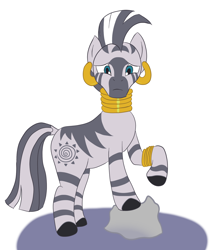Size: 1500x1700 | Tagged: safe, artist:scraggleman, character:zecora, species:pony, species:zebra, ear piercing, earring, female, frown, jewelry, looking at you, mare, piercing, raised hoof, simple background, solo, white background, worried