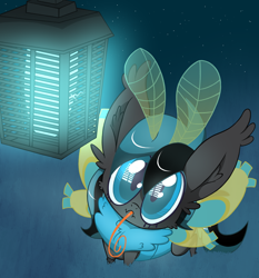 Size: 1540x1653 | Tagged: safe, artist:dragonpone, derpibooru original, oc, oc only, oc:lymantria, species:mothpony, species:pony, antennae, bug zapper, bugs doing bug things, cheek fluff, clandestine industries, colored sclera, crossover, ear fluff, emo, eyeliner, eyeshadow, femboy, grass, looking at something, looking up, makeup, male, mothim, neck fluff, original species, pokémon, proboscis, running makeup, slit eyes, solo, spread wings, stallion, tongue out, wings, wristband