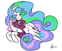 Size: 1280x1060 | Tagged: safe, artist:rwl, character:jasmine leaf, character:princess celestia, species:alicorn, species:earth pony, species:pony, ship:suntea, g4, blushing, crack shipping, cute, duo, duo female, embarrassed, eyes closed, female, females only, horn, hug, lesbian, mare, shipping, simple background, white background, winghug, wings
