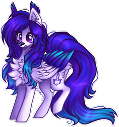 Size: 885x937 | Tagged: safe, artist:tenebristayga, oc, oc only, species:pegasus, species:pony, butterfly, colored wings, commission, ear piercing, earring, female, fluffy, gradient hair, jewelry, mare, multicolored wings, piercing, simple background, solo, standing, transparent background