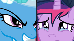 Size: 900x506 | Tagged: safe, alternate version, artist:blah23z, character:trixie, character:twilight sparkle, ship:twixie, female, lesbian, shipping, shipping denied, this day aria