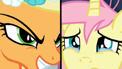 Size: 900x506 | Tagged: safe, alternate version, artist:blah23z, character:applejack, character:fluttershy, ship:appleshy, female, lesbian, shipping, shipping denied, this day aria