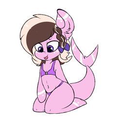 Size: 1431x1500 | Tagged: safe, artist:ashee, oc, oc only, oc:ashee, belly button, bikini, clothing, female, original species, shark, shark pony, sitting, solo, swimsuit, tongue out