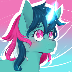 Size: 2000x2000 | Tagged: safe, artist:silbersternenlicht, character:fizzy, species:pony, species:unicorn, g1, ear fluff, female, glowing horn, mare, smiling, solo