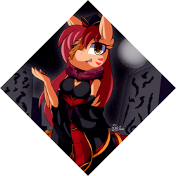 Size: 2000x2000 | Tagged: safe, artist:dshou, oc, oc only, oc:feather tip, species:anthro, species:pony, anthro oc, clothing, costume, female, jiangshi, mare, smiling, solo