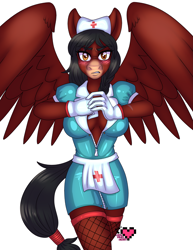Size: 2975x3850 | Tagged: safe, artist:ladypixelheart, oc, oc only, species:anthro, species:pegasus, species:pony, breasts, cleavage, cracking knuckles, latex, nurse