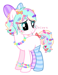 Size: 2128x2775 | Tagged: safe, artist:elskafox, oc, oc only, bow, bracelet, clothing, decora, freckles, hairclip, harajuku, jewelry, necklace, simple background, socks, solo, striped socks, transparent background