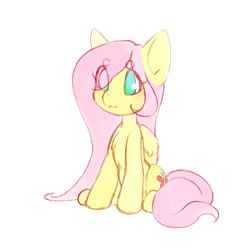 Size: 850x850 | Tagged: safe, artist:tolsticot, character:fluttershy, species:pegasus, species:pony, beanbrows, chest fluff, colored sketch, eye clipping through hair, eyebrows, female, folded wings, mare, no pupils, simple background, sitting, solo, white background, wings