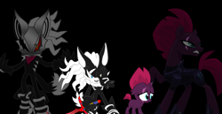 Size: 5279x2724 | Tagged: safe, artist:trungtranhaitrung, character:fizzlepop berrytwist, character:tempest shadow, my little pony: the movie (2017), spoiler:sonic the hedgehog, spoilers for another series, crossover, edgy, eye scar, female, filly, infinite (character), jackal, ow the edge, phantom ruby, scar, sonic forces, sonic the hedgehog (series), sword, unmasked, weapon, zero the jackal
