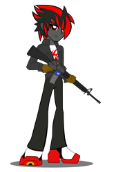 Size: 1508x2245 | Tagged: safe, artist:trungtranhaitrung, my little pony:equestria girls, crossover, equestria girls-ified, gun, male, no trigger discipline, ow the edge, shadow the hedgehog, simple background, solo, sonic the hedgehog (series), transparent background, weapon